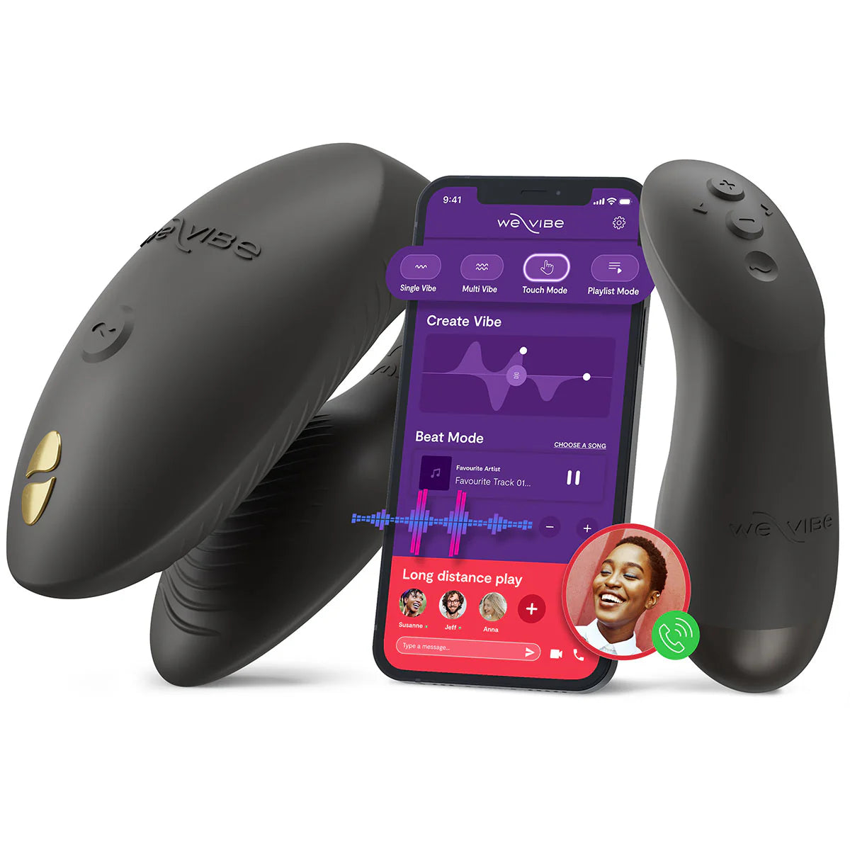 We-Vibe Chorus Pro Couples Vibrator, Satin Black, App Control Feature