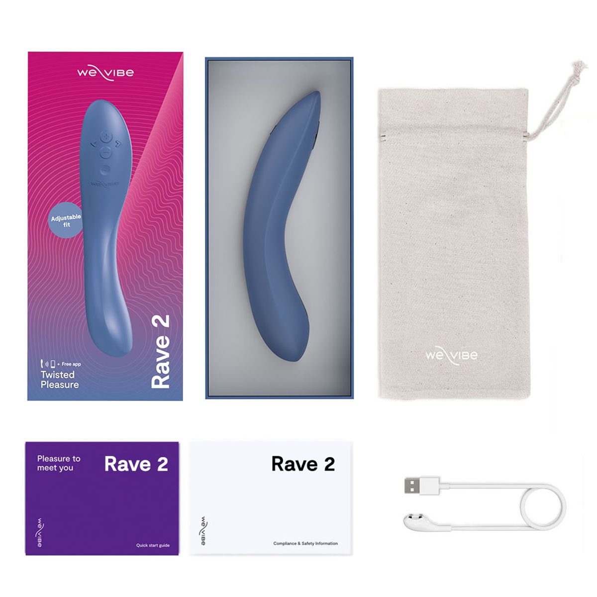 We-Vibe Rave 2 G-Spot Vibrator, Blue, Box Contents