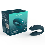 We-Vibe Sync 2 Couples Vibrator, Green Velvet, Product Box beside Couples Vibrator