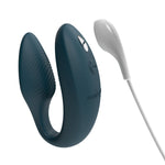 We-Vibe Sync 2 Couples Vibrator, Green Velvet, Product with Magnetic Charger