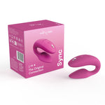 We-Vibe Sync 2 Couples Vibrator, Pink, Product Box beside Couples Vibrator
