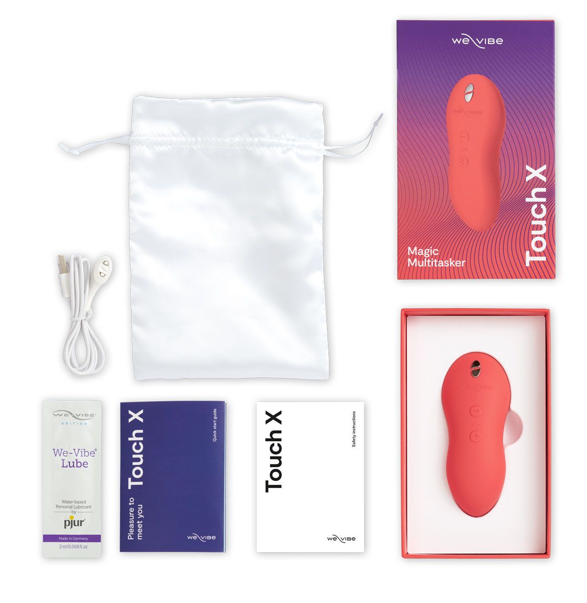 We-Vibe Touch X Clitoral Vibrator, Coral, Box Contents