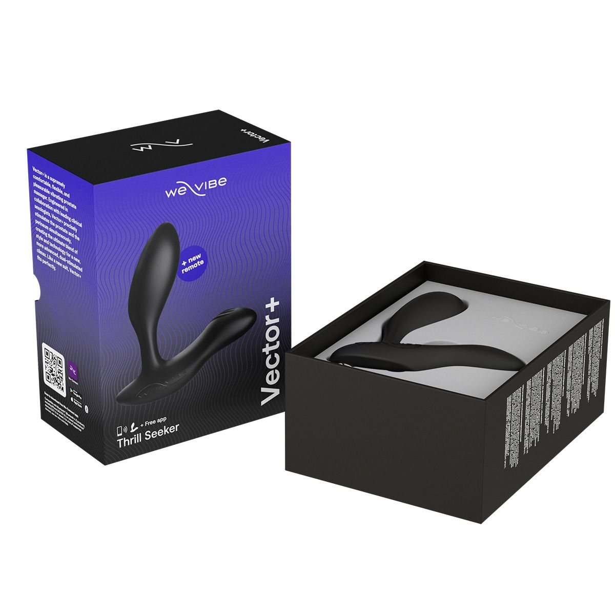 We-Vibe Vector+ Prostate Vibrator, Charcoal Black, Open Box, Front View