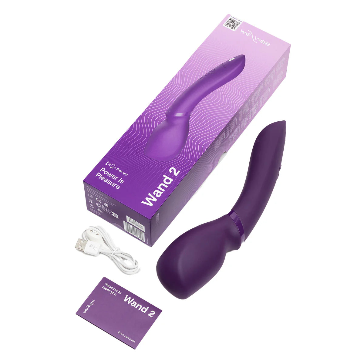 We-Vibe Wand 2 App Controlled Wand Vibrator, Purple, Box Contents