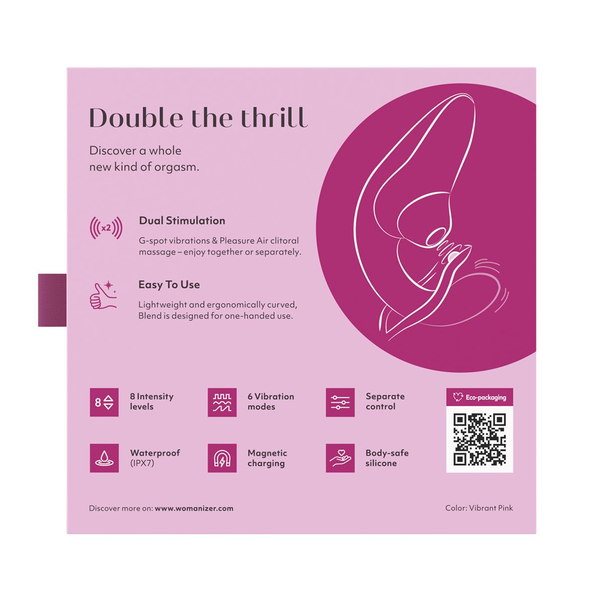 Womanizer Blend Rabbit Vibrator, Pink, Product Box, Back View