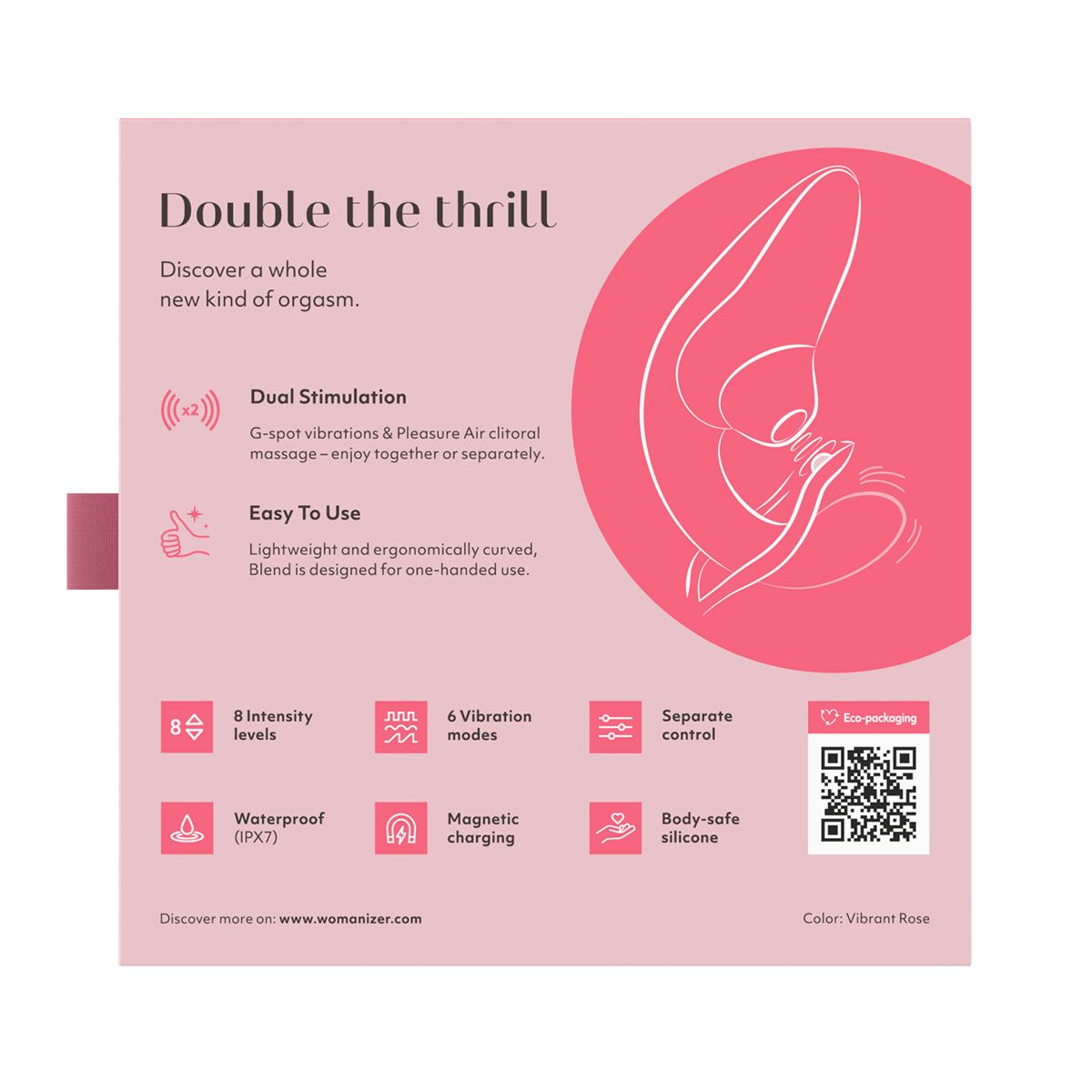 Womanizer Blend Rabbit Vibrator, Rose, Product Box, Back View