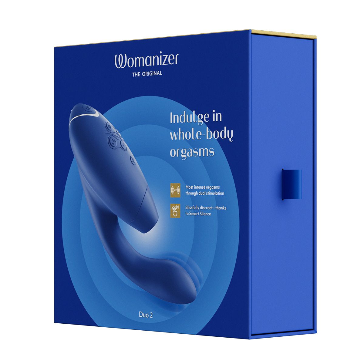 Womanizer Duo 2 Rabbit Sex Toy, Blue, Product Box, Front Angle
