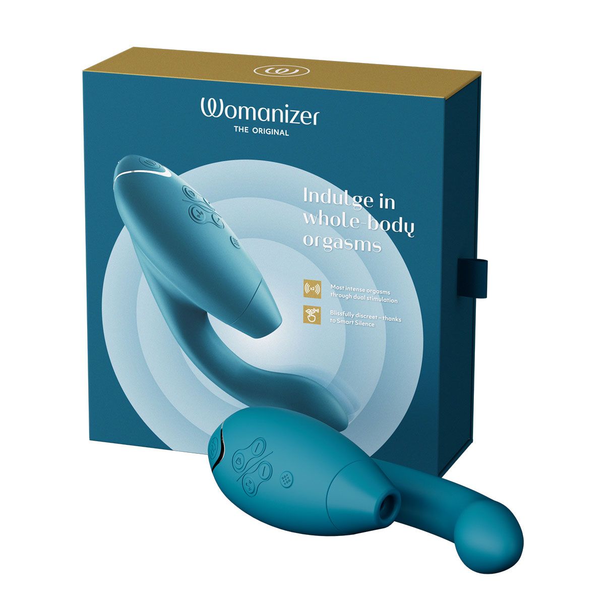 Womanizer Duo 2 Rabbit Sex Toy, Petrol, Product Box with Sex Toy