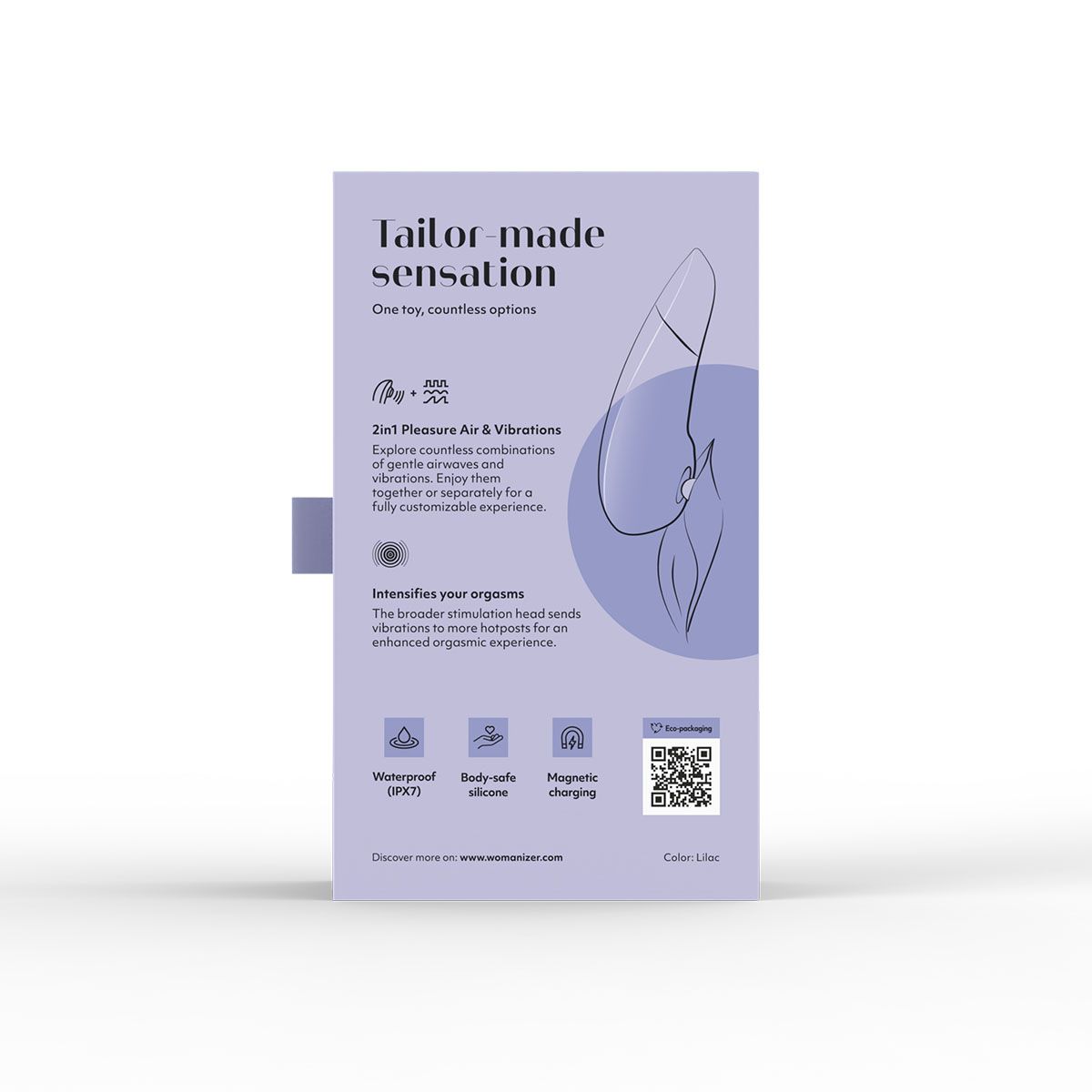 Womanizer Enhance Clitoral Stimulator, Lilac, Product Box, Back View