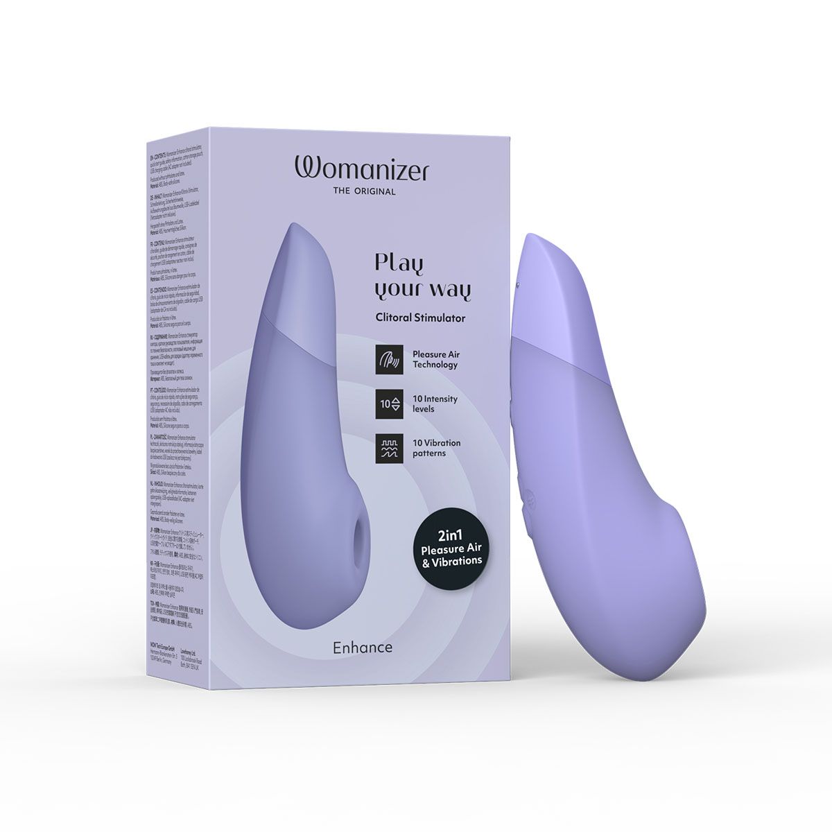 Womanizer Enhance Clitoral Stimulator, Lilac, Product Box with Clitoral Stimulator