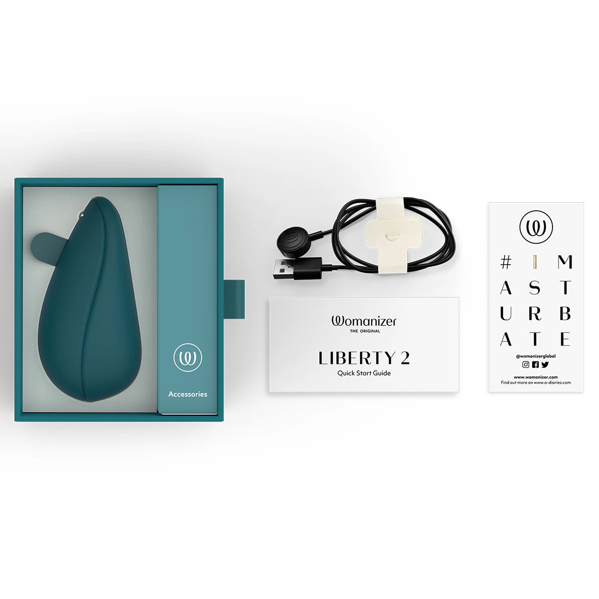 Womanizer Liberty 2 Clitoral Stimulator, Dark Petrol, Box Contents
