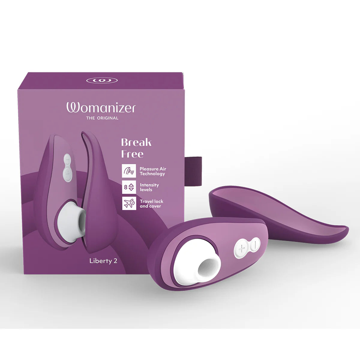 Womanizer Liberty 2 Clitoral Stimulator, Purple, Product Box and Clitoral Stimulator