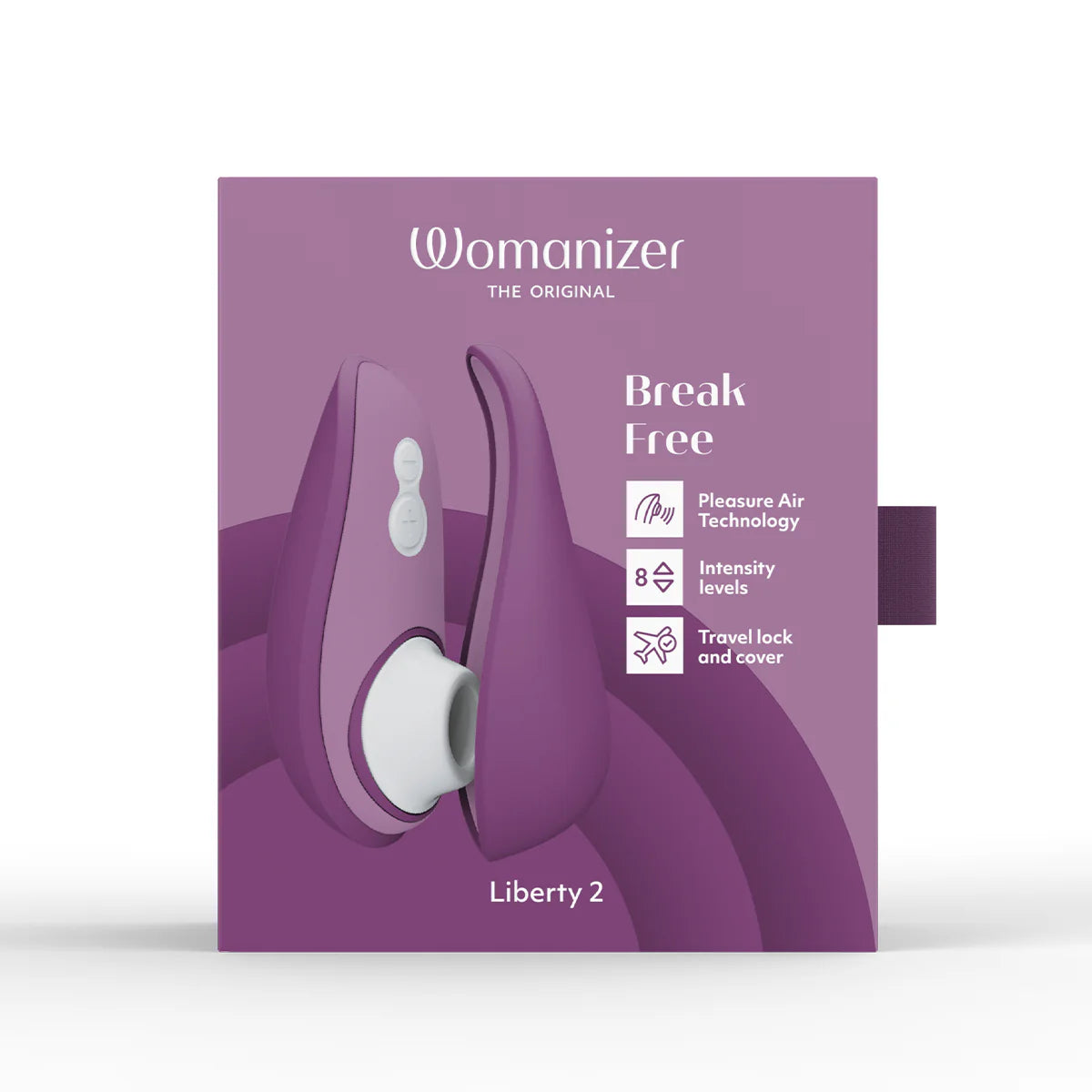Womanizer Liberty 2 Clitoral Stimulator, Purple, Product Box, Front View