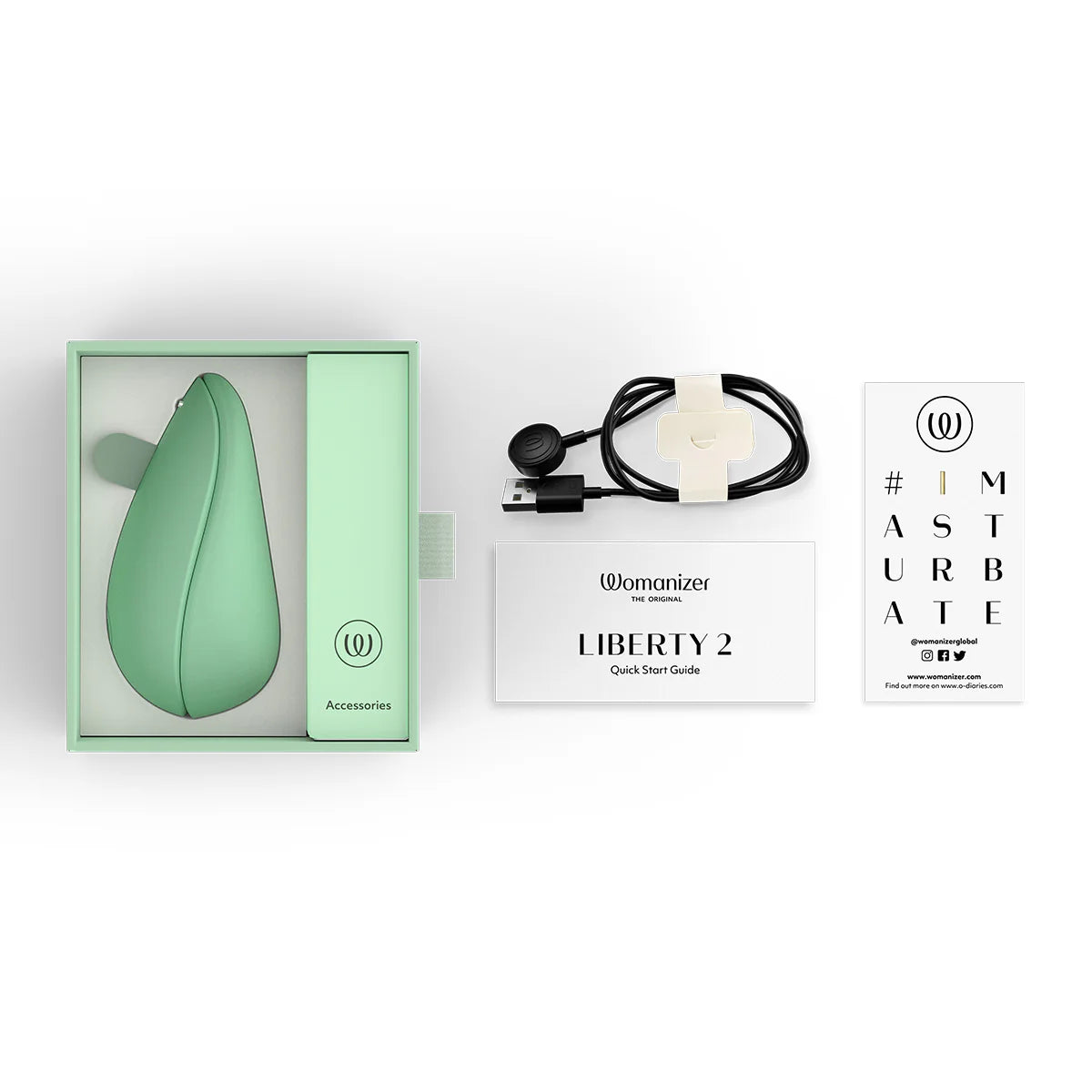 Womanizer Liberty 2 Clitoral Stimulator, Sage, Box Contents