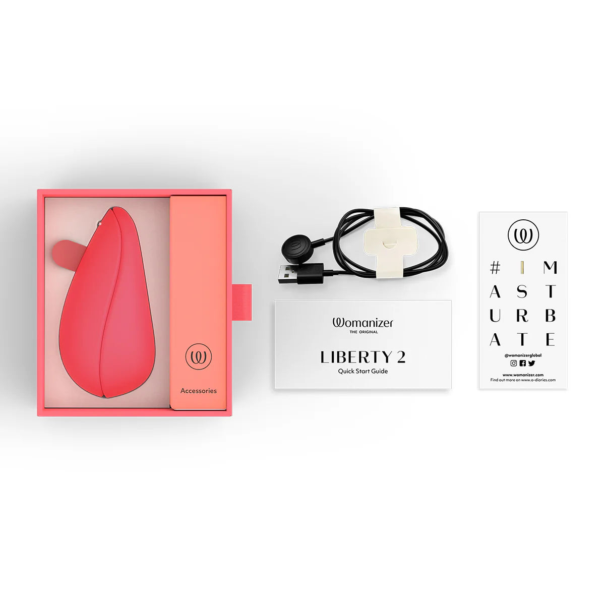 Womanizer Liberty 2 Clitoral Stimulator, Vibrant Rose, Box Contents