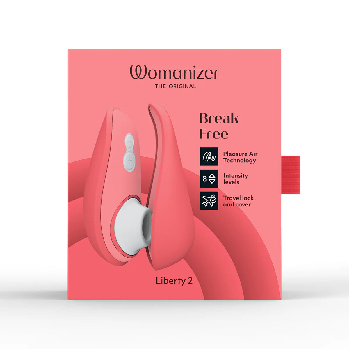 Womanizer Liberty 2 Clitoral Stimulator, Vibrant Rose, Product Box, Front View