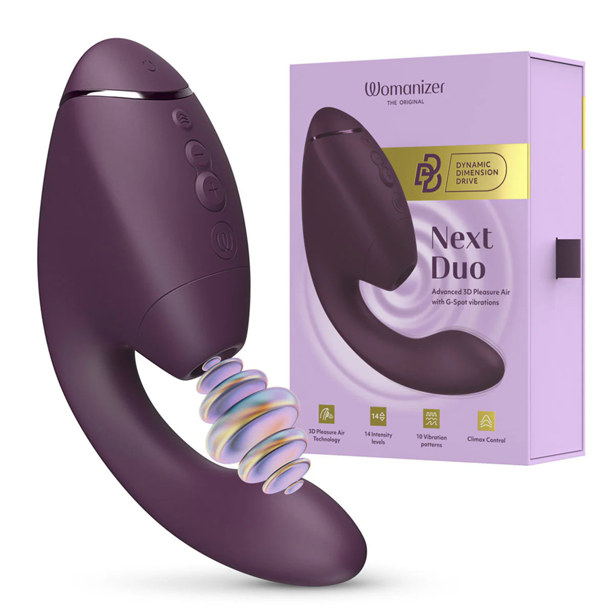 Womanizer Next Duo Clitoral Suction & G-Spot Vibrator, Dark Purple, Vibrator with 3D Pleasure Air Effects & Product Box
