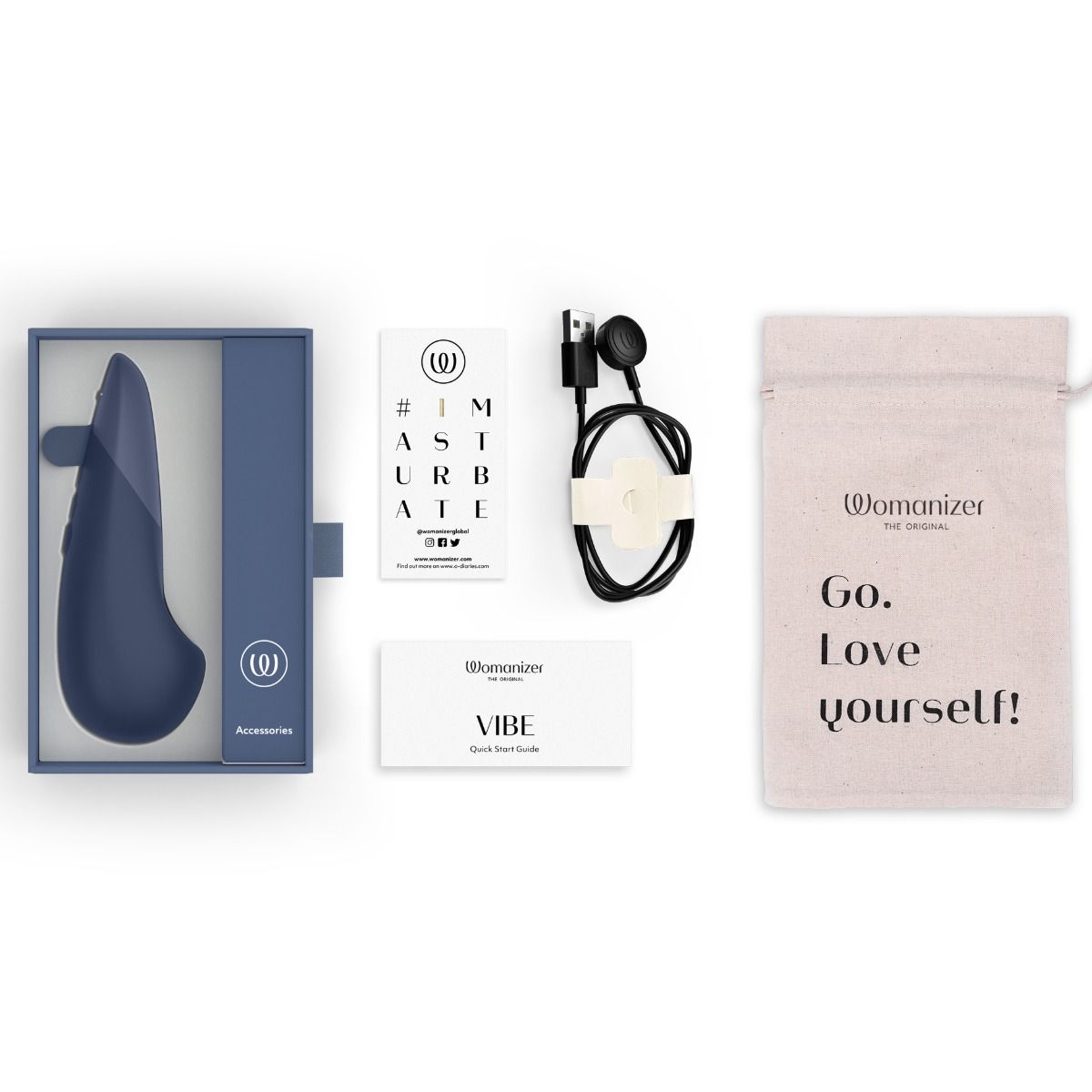 Womanizer Vibe Clitoral Vibrator, Blue, Box Contents