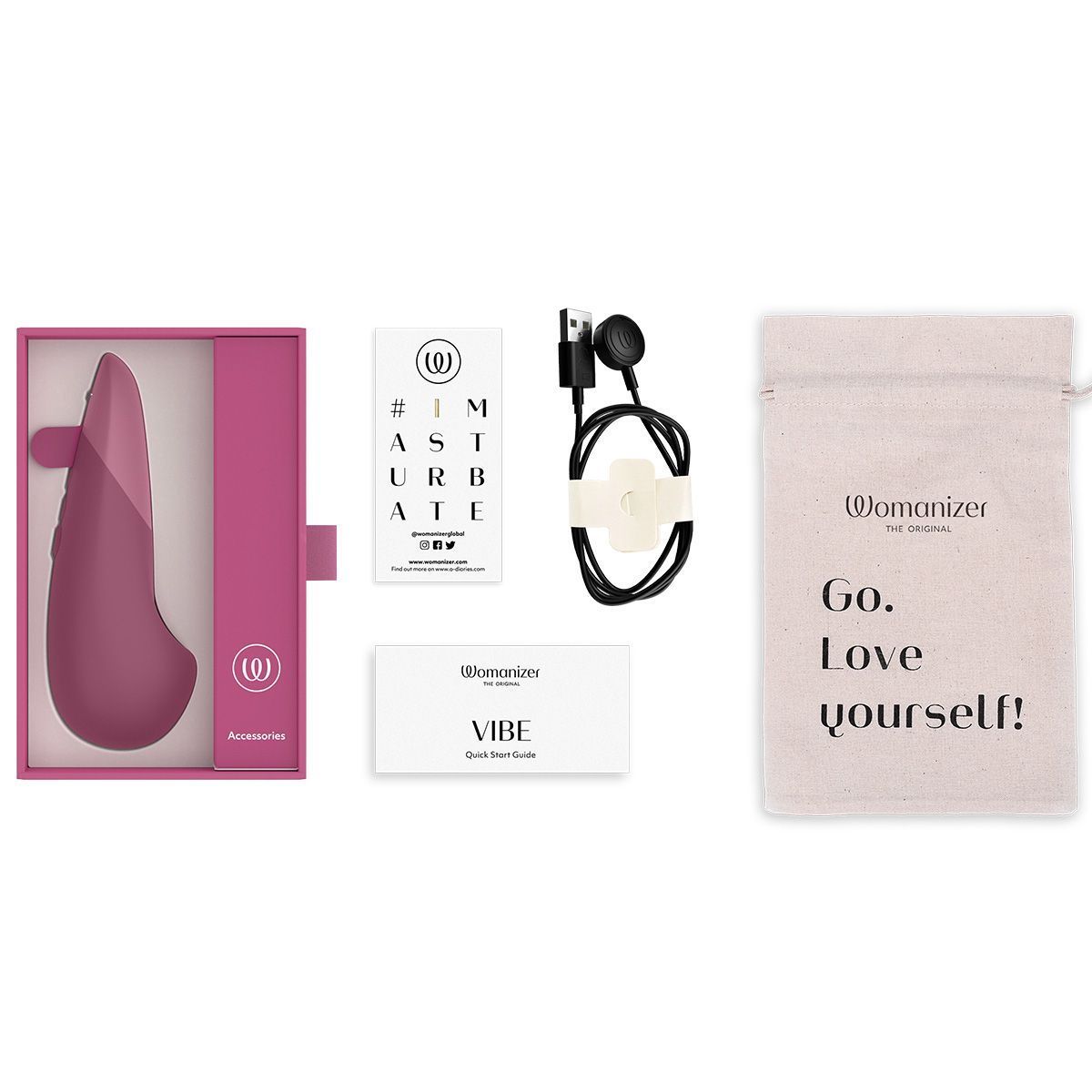 Womanizer Vibe Clitoral Vibrator, Pink, Box Contents