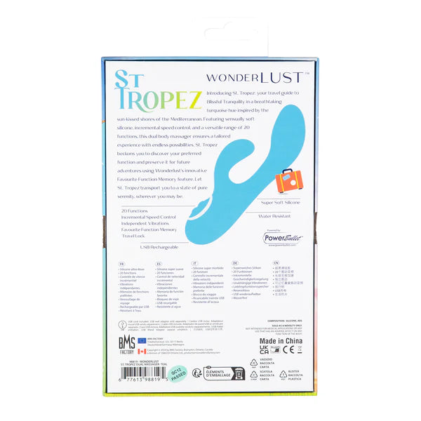 Wonderlust St Tropez Rabbit Vibrator, Product Box, Back