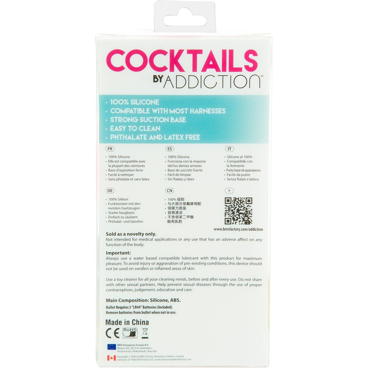 Addiction Cocktails 5.5-Inch Silicone Dildo, Purple, Product Package, Back
