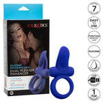 Calexotics Dual Pleaser Enhancer Vibrating Cock Ring, Product Box and Features