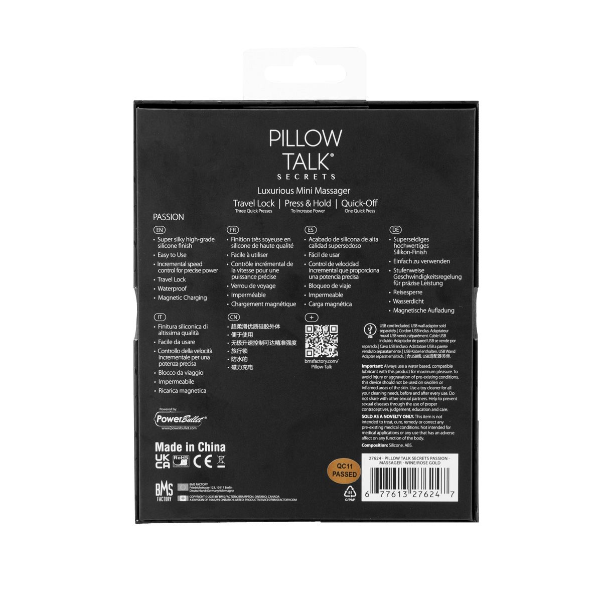 Pillow Talk Secrets Passion Clitoral Vibrator, Product Box, Back