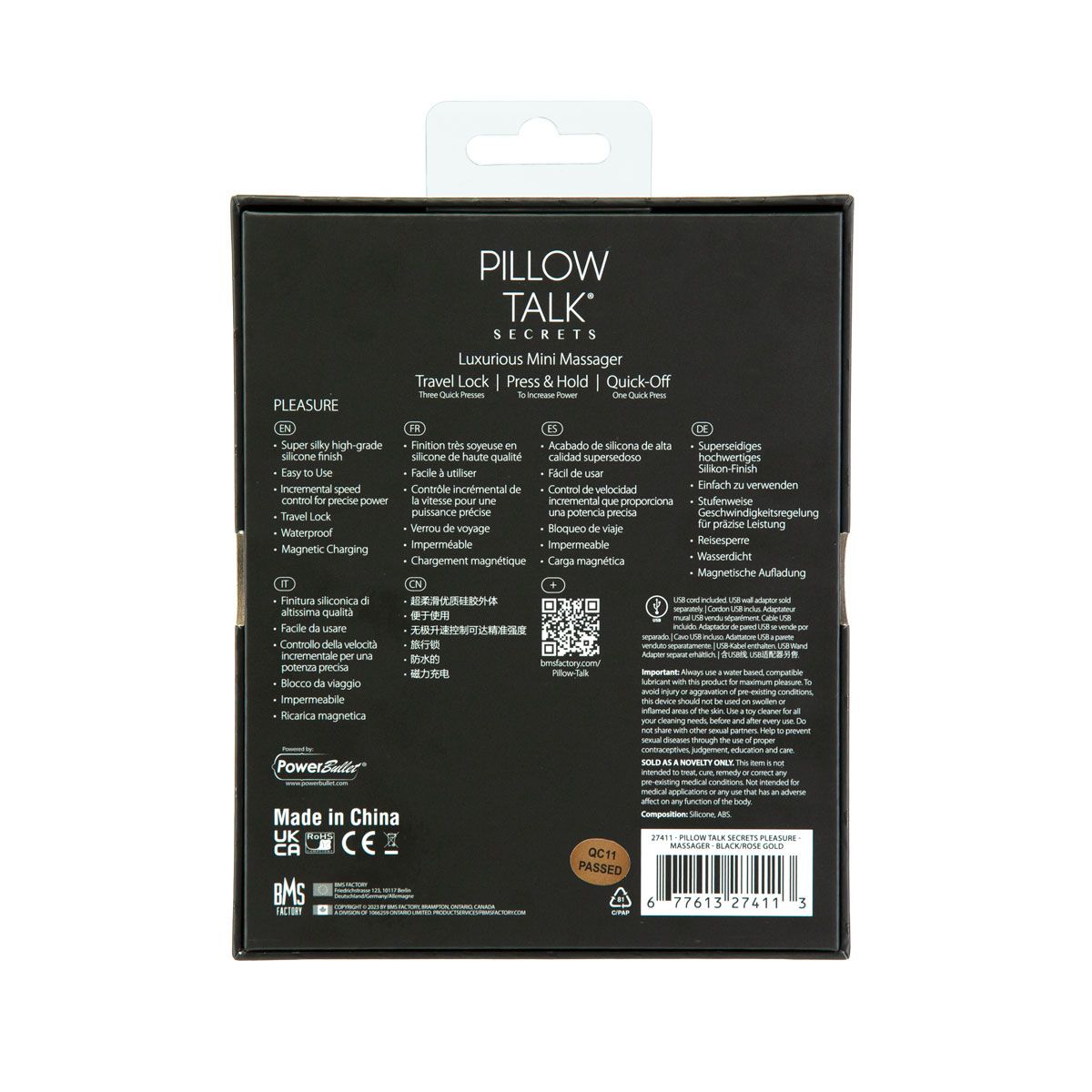 Pillow Talk Secrets Pleasure Wand Vibrator, Product Box, Back