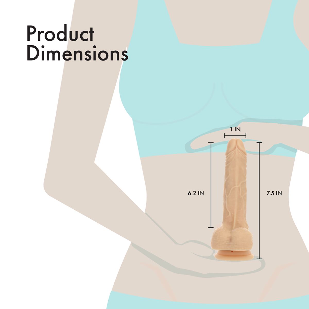 Pure Love Crazy Guy Thrusting, Vibrating & Rotating 7-Inch Dildo with Remote, Product Dimensions