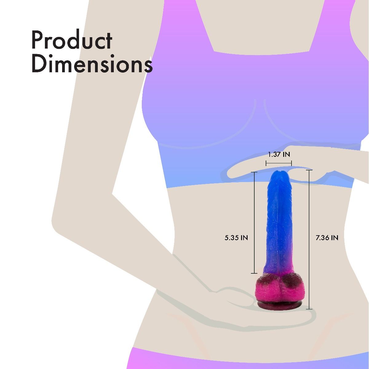 Pure Love Vibrating & Rotating Cosmic 7-Inch Dildo with Remote, Product Dimensions