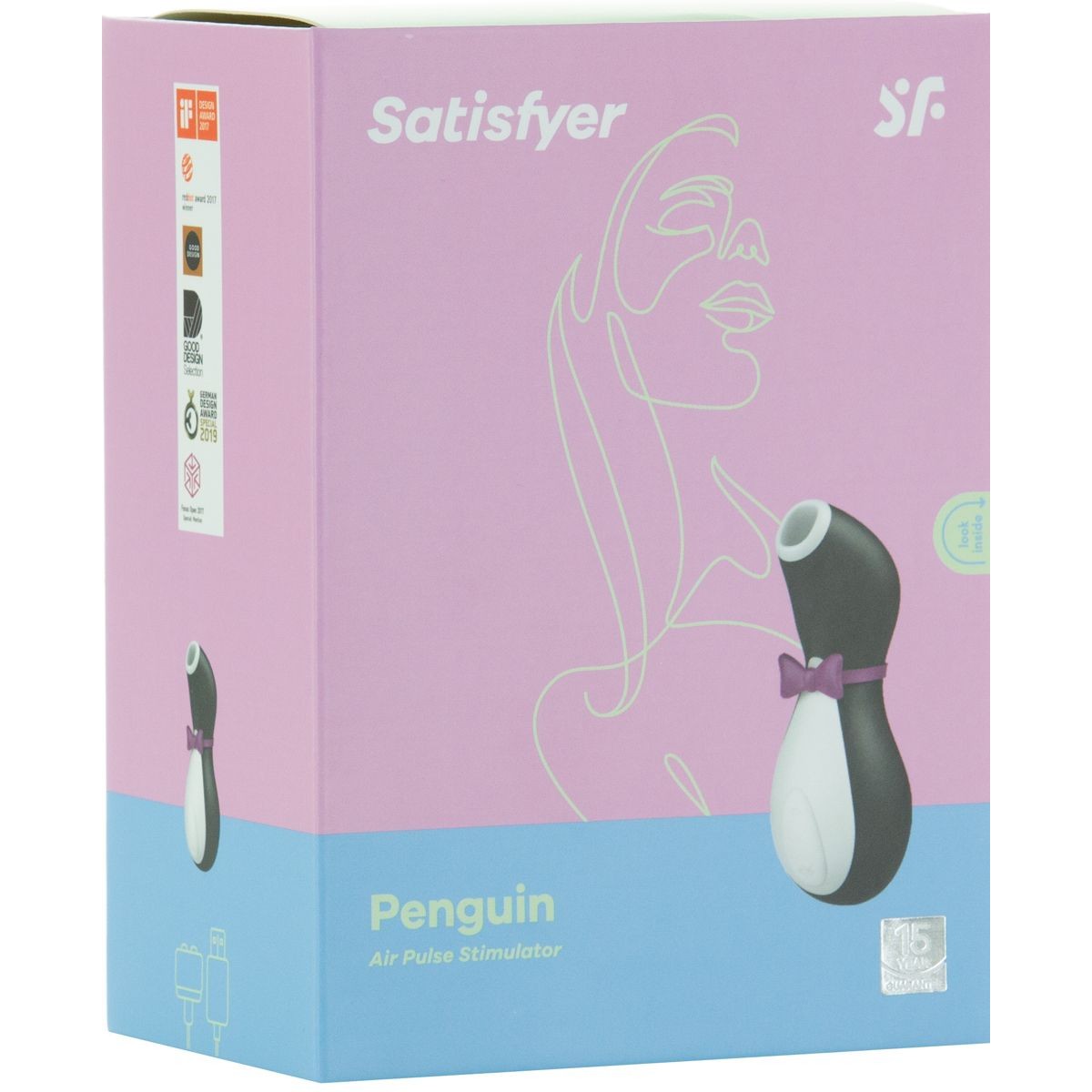 Satisfyer Penguin Air Pressure Clitoral Stimulator, Tuxedo Design, Product Box