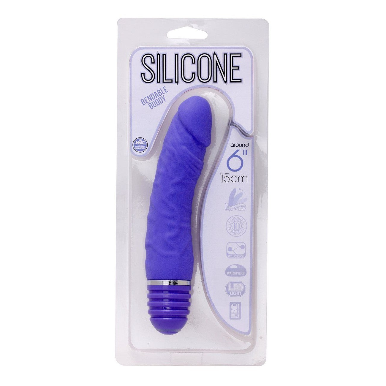 Silicone Bendable Buddy 6-Inch Realistic Vibrator, Purple, Product Package