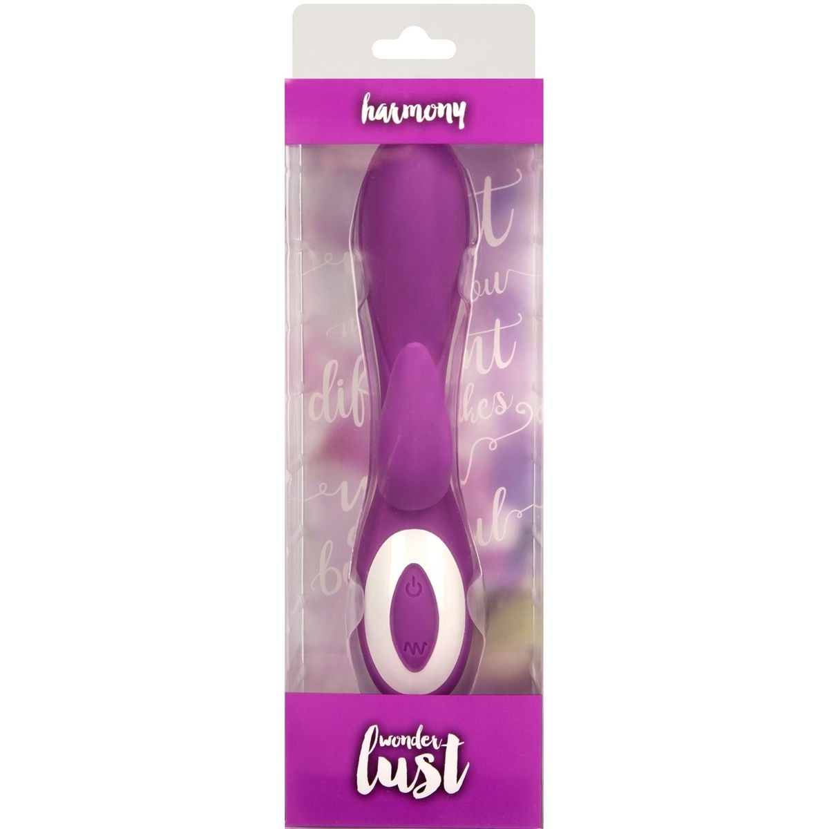 Wonderlust Harmony Rabbit Vibrator, Purple, Product Box, Front View